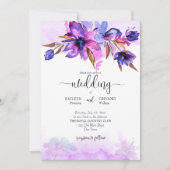 Lila blaue Aquarellfarben-Blume Hochzeitsvorlage Einladung (Vorderseite)