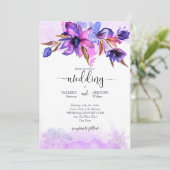 Lila blaue Aquarellfarben-Blume Hochzeitsvorlage Einladung (Stehend Vorderseite)