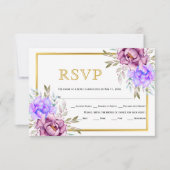 Lila blaue Aquarellfarben-Blume RSVP Karte (Vorderseite)