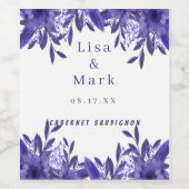 Lila blaue Blätter Hochzeitsweinetiketten Weinetikett (Einzelnes Label)