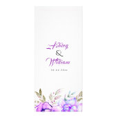 Lila, blaue Blume Hochzeitskarte Werbekarte (Hinten)