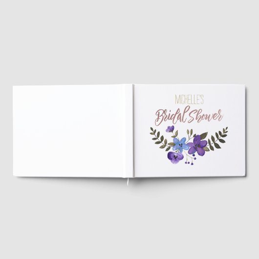 Lila blaue Blume mit Name Brautparty Gästebuch (Voll)