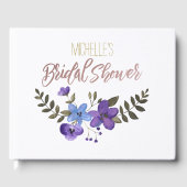 Lila blaue Blume mit Name Brautparty Gästebuch (Vorderseite)