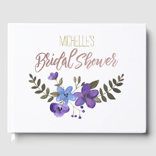 Lila blaue Blume mit Name Brautparty Gästebuch