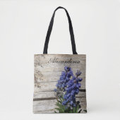 lila blaue Blume personalisiert Name Braut, Datum Tasche (Vorderseite)
