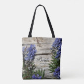 lila blaue Blume personalisiert Name Braut, Datum Tasche (Rückseite)