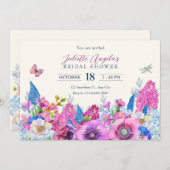 Lila blaue Blumen blühen Frühling Brautparty Einladung (Vorne/Hinten)