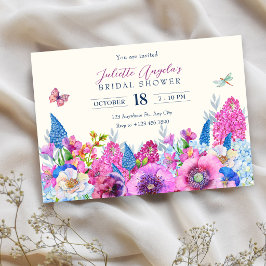 Lila blaue Blumen blühen Frühling Brautparty Einladung