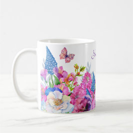 Lila blaue Blumen blühen Frühling individuelle Nam Kaffeetasse