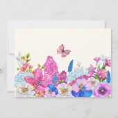 Lila blaue Blumen Blütendusche Einladung (Rückseite)