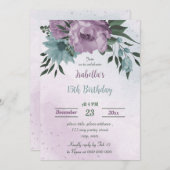 lila-blaue Blumen botanischer Geburtstag Einladung (Vorne/Hinten)