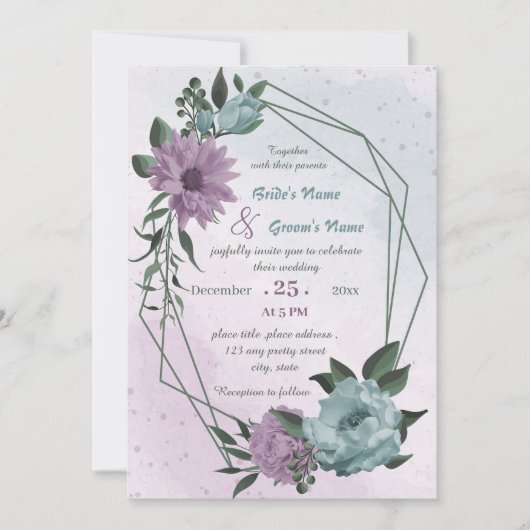lila blaue Blumen Einladung (Vorderseite)