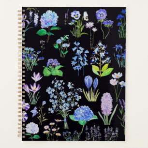 lila blaue Blumen Ölmalerei Effekt schwarz Planer