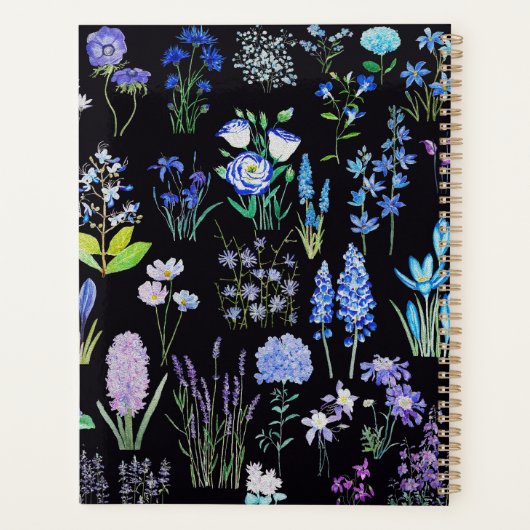 lila blaue Blumen Ölmalerei Effekt schwarz Planer (Rückseite)