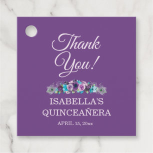 Lila blaue Blumen-Quinceañera 15. Dankeschön Geschenkanhänger