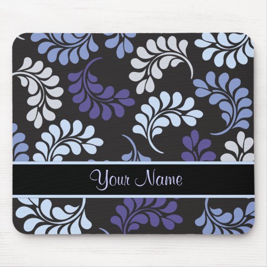 Lila-blaue Blumengraphik mit Monogramm-Muster Mousepad (Vorne)
