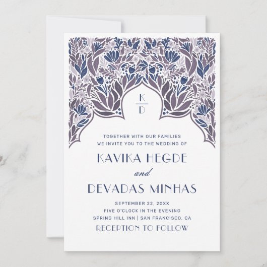 Lila-blaue Blütenblume Indianerbrollywood Einladung (Vorderseite)