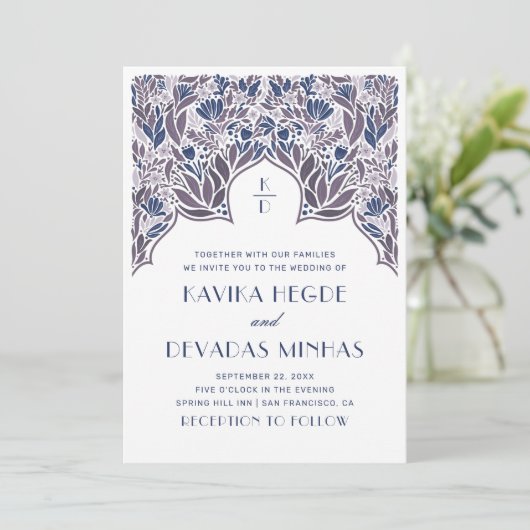 Lila-blaue Blütenblume Indianerbrollywood Einladung (Stehend Vorderseite)