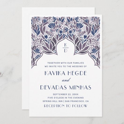 Lila-blaue Blütenblume Indianerbrollywood Einladung (Vorne/Hinten)