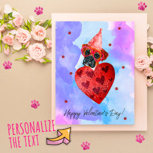 Lila Blaue Boxer Valentinstag Geschenk Hund Feiertagspostkarte