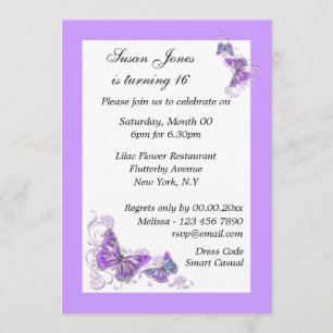 Lila blaue Butterfly Blumen PERSONALISIEREN Einladung