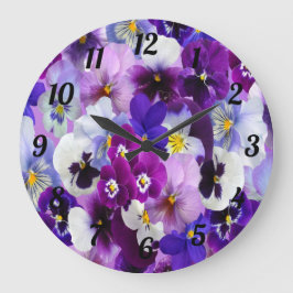 Lila blaue Floral Blume  Große Wanduhr