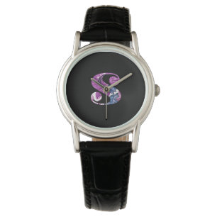 Lila Blaue Florale Monogramm S Uhr