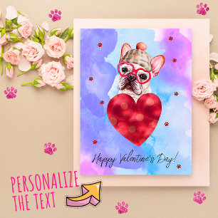 Lila Blaue Französische Bulldogge Valentinstag Ges Feiertagspostkarte