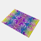 Lila, blaue, gelbe Herzmuster Fußmatte (Schrägansicht)
