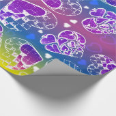 Lila, blaue, gelbe Herzmuster Geschenkpapier (Ecke)