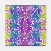 Lila, blaue, gelbe Herzmuster Magnet (Vorne)