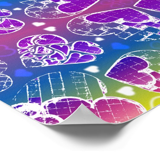 Lila, blaue, gelbe Herzmuster Poster (Ecke)