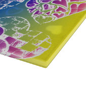 Lila, blaue, gelbe Herzmuster Schneidebrett (Ecke)