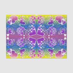 Lila, blaue, gelbe Herzmuster Seidenpapier