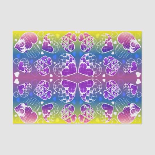 Lila, blaue, gelbe Herzmuster Seidenpapier (Vorderseite)