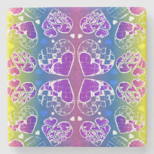 Lila, blaue, gelbe Herzmuster Steinuntersetzer