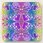 Lila, blaue, gelbe Herzmuster Untersetzer (Vorderseite)