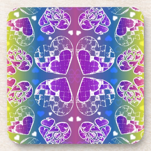 Lila, blaue, gelbe Herzmuster Untersetzer (Vorderseite)