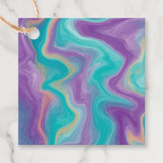 Lila, blaue, goldene und Aquamarine Wirbel Geschenkanhänger (Vorderseite)