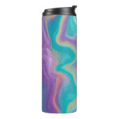 Lila, blaue, goldfarbene und Aquamarine Wirbel Flu Thermosbecher (Nach links gedreht)