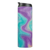 Lila, blaue, goldfarbene und Aquamarine Wirbel Flu Thermosbecher (Nach rechts gedreht)