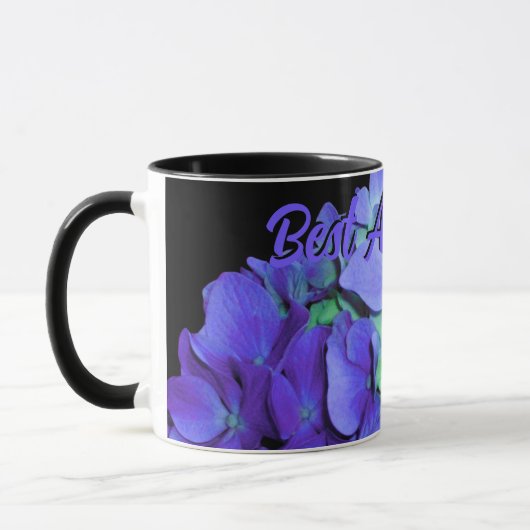 Lila-blaue Hydrangeas-violette Blumen, Beste Tante Tasse (Links)