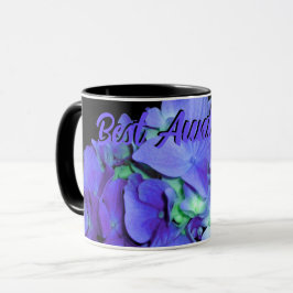 Lila-blaue Hydrangeas-violette Blumen, Beste Tante Tasse