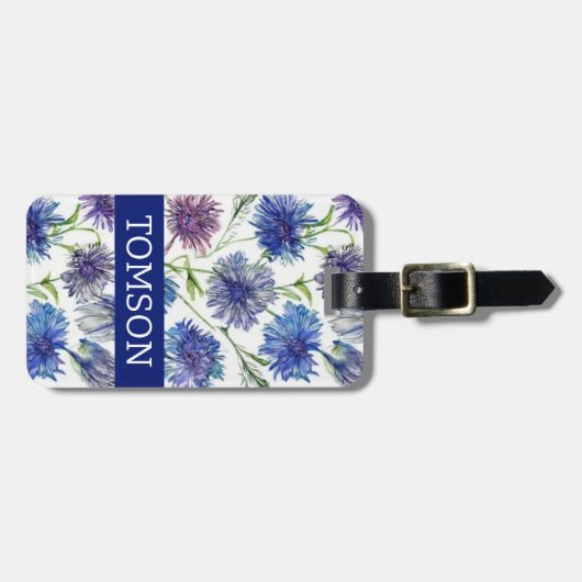 lila, blaue Kornblumen, Aquarellfarben Gepäckanhänger (Vorderseite horizontal)