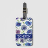 lila, blaue Kornblumen, Aquarellfarben Gepäckanhänger (Vorderseite Vertikal)