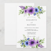 Lila Blaue Lebendige Anemonen Hochzeit Einladung (Vorne/Hinten)