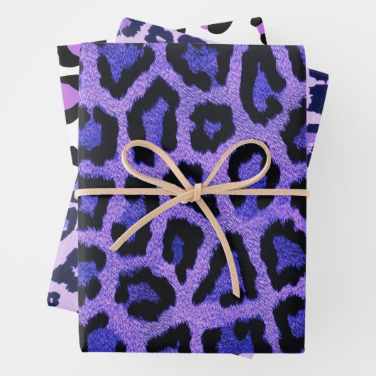 Lila blaue Leopardenfarbe Geschenkpapier Set (Beispiel)