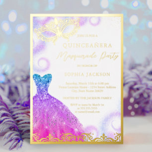 Lila Blaue Maskenball-Party-Kleid Quinceanera Folieneinladung