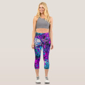 Lila, blaue, moderne Abstrakte Fluid Art Marmorzel Capri Leggings (Vorderseite)