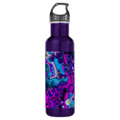 Lila, blaue, moderne Abstrakte Fluid Art Marmorzel Edelstahlflasche (Vorderseite)